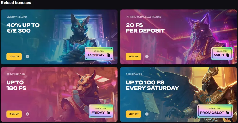 Offres promotionnelles de bonus de recharge et de tours gratuits AmonBet.